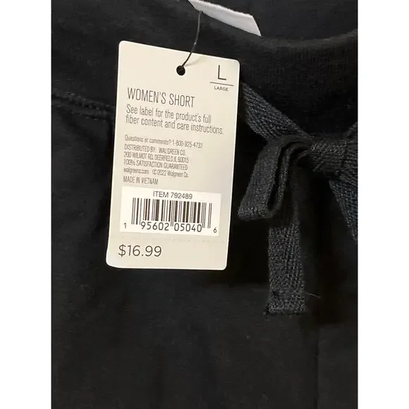 West Loop Black Cotton Shorts with Pockets Drawstring Waist Large - Picture 3 of 4